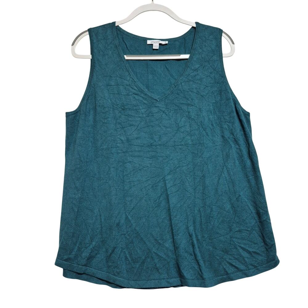 Chicos Sleeveless Tank XL Teal Blue Soft Smooth V-Neck Layering Casual